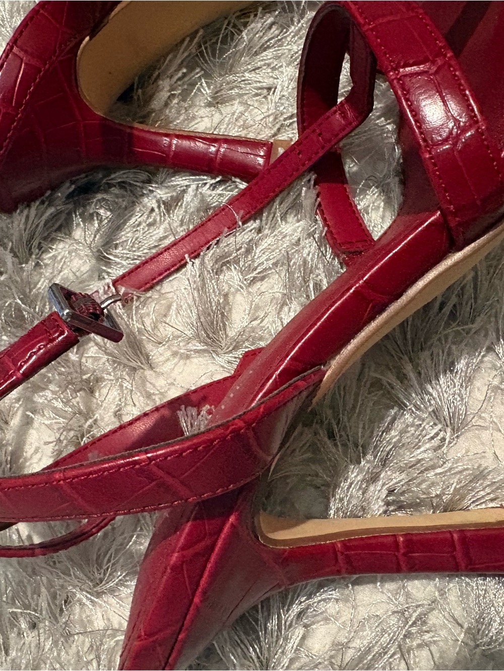 Marc Fisher Red Croc-Embossed Strappy Heels - Picture 3 of 6